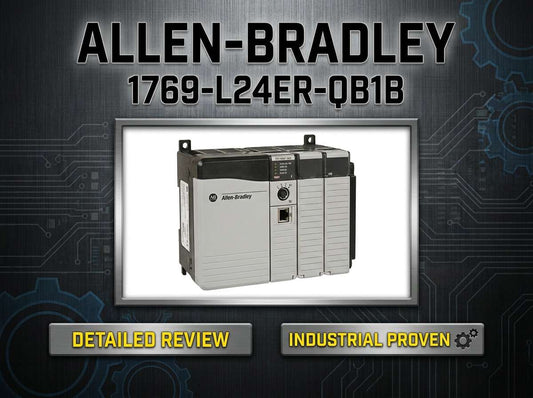 Allen-Bradley 1769-L24ER-QB1B CompactLogix 5370 L2 controller with dual EtherNet/IP ports mounted on DIN rail in industrial control panel