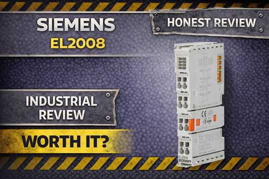 Beckhoff EL2008 EtherCAT Terminal 8-channel 24V DC digital output module mounted on DIN rail in industrial control panel