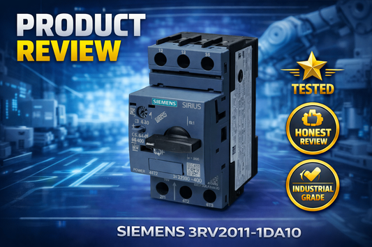 Siemens 3RV2011-1DA10 S00-frame motor protection circuit breaker with manual rotary handle for three-phase industrial motor applications