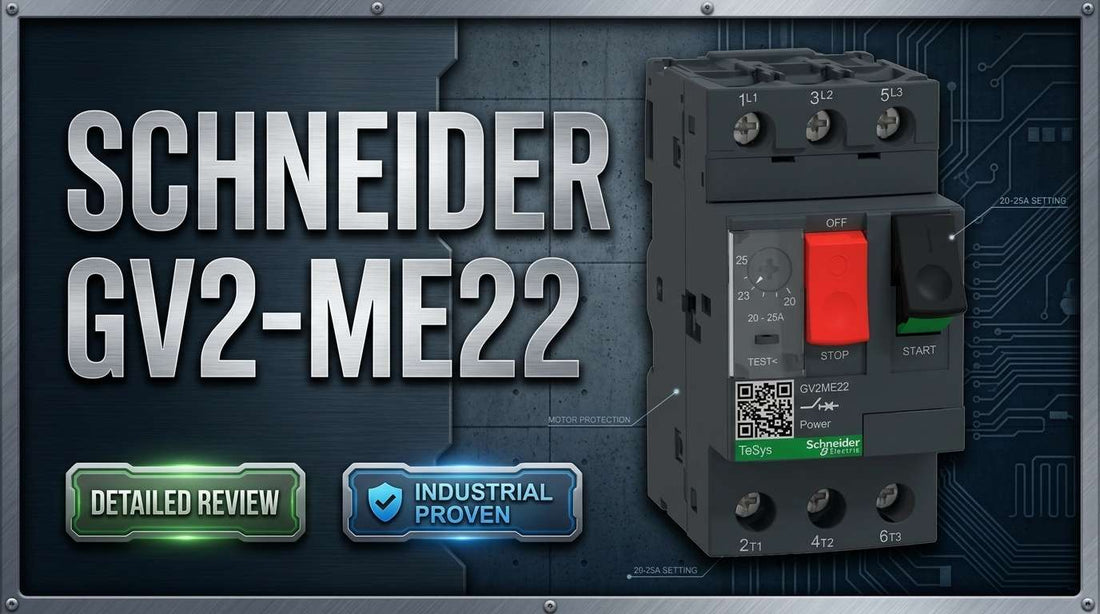 Schneider Electric GV2ME22 3-pole 20-25A thermal-magnetic motor circuit breaker with integrated pushbutton on TS35 DIN rail
