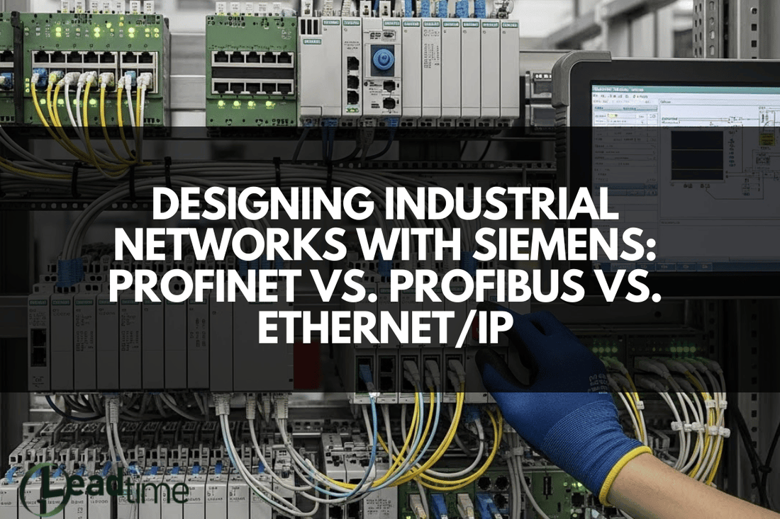 Siemens industrial automation network cables and PLCs with protocol comparison graphics