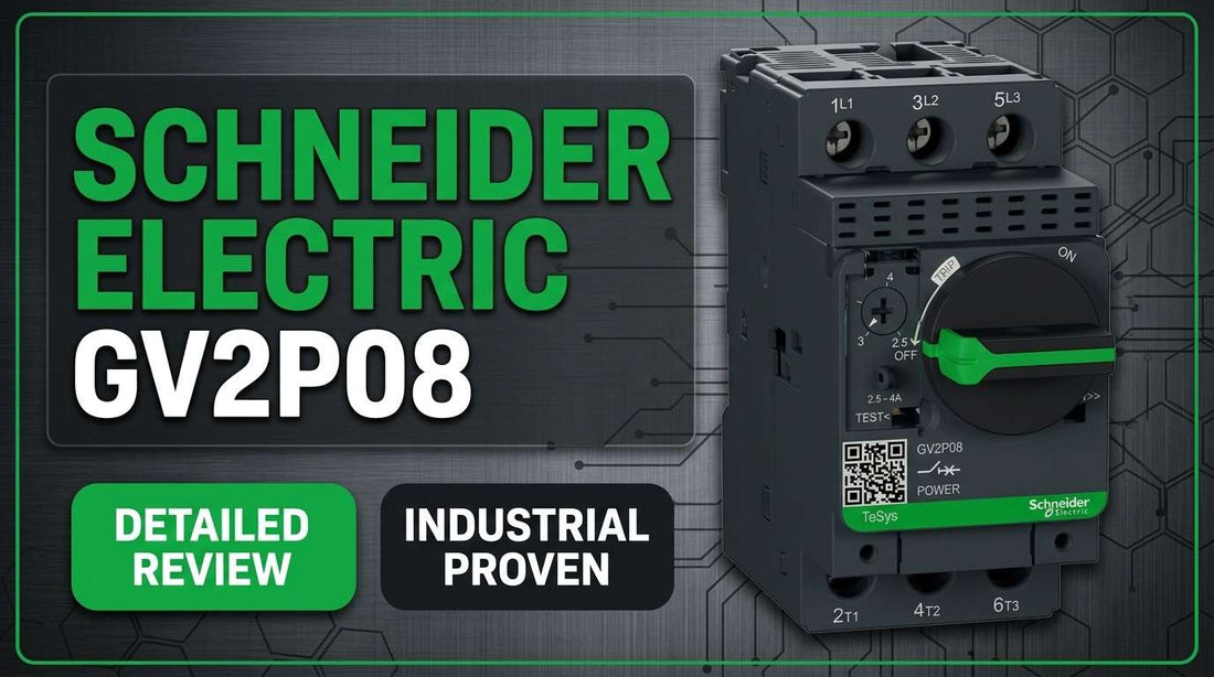 Schneider Electric GV2P08 TeSys GV2 3-pole thermal-magnetic motor circuit breaker mounted on DIN rail in industrial control panel
