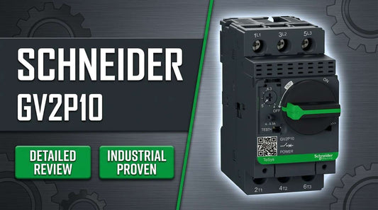 Schneider Electric GV2P10 TeSys GV2P three-pole thermal-magnetic motor circuit breaker mounted on 35mm DIN rail in industrial control panel