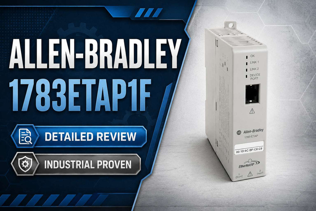Allen-Bradley 1783-ETAP1F 3-port EtherNet/IP tap with 2 copper RJ45 and 1 multimode fiber LC port for industrial panel mounting