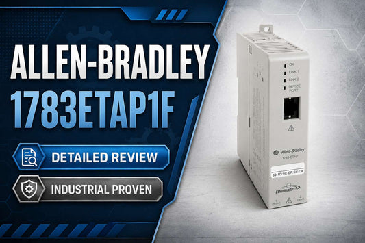 Allen-Bradley 1783-ETAP1F 3-port EtherNet/IP tap with 2 copper RJ45 and 1 multimode fiber LC port for industrial panel mounting