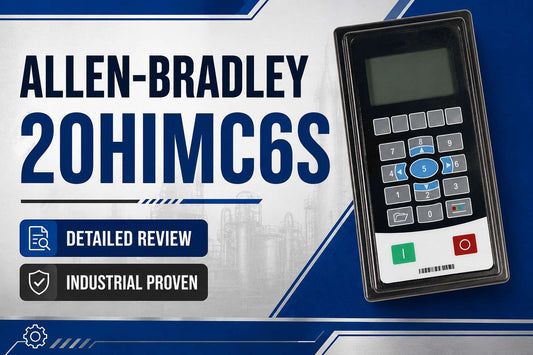Allen-Bradley 20-HIM-C6S PowerFlex remote enhanced HIM LCD interface module mounted on industrial panel door